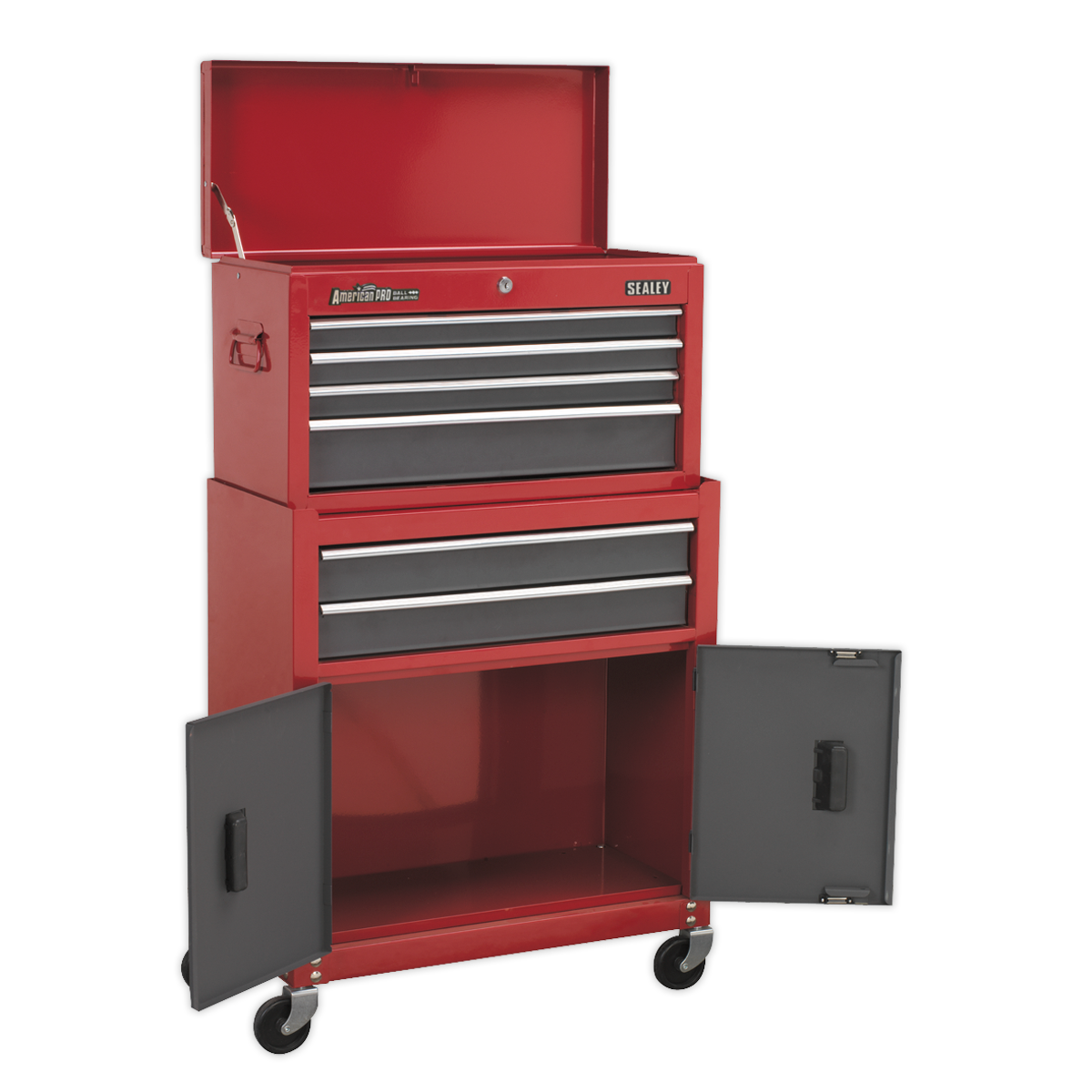 Topchest & Rollcab Combination 6 Drawer with Ball-Bearing Slides- Red