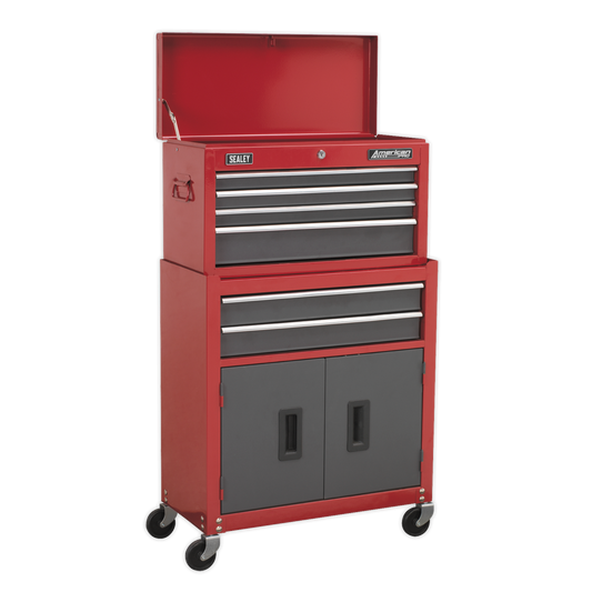 Topchest, Mid-Box & Rollcab 9 Drawer Stack - Red