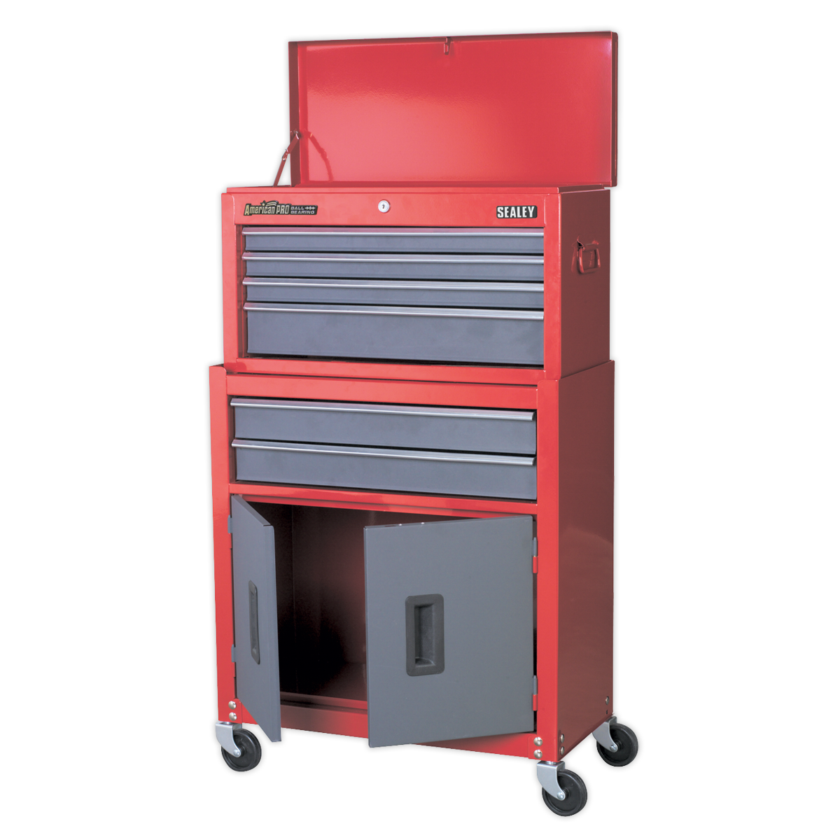 Topchest & Rollcab Combination 6 Drawer with Ball-Bearing Slides- Red