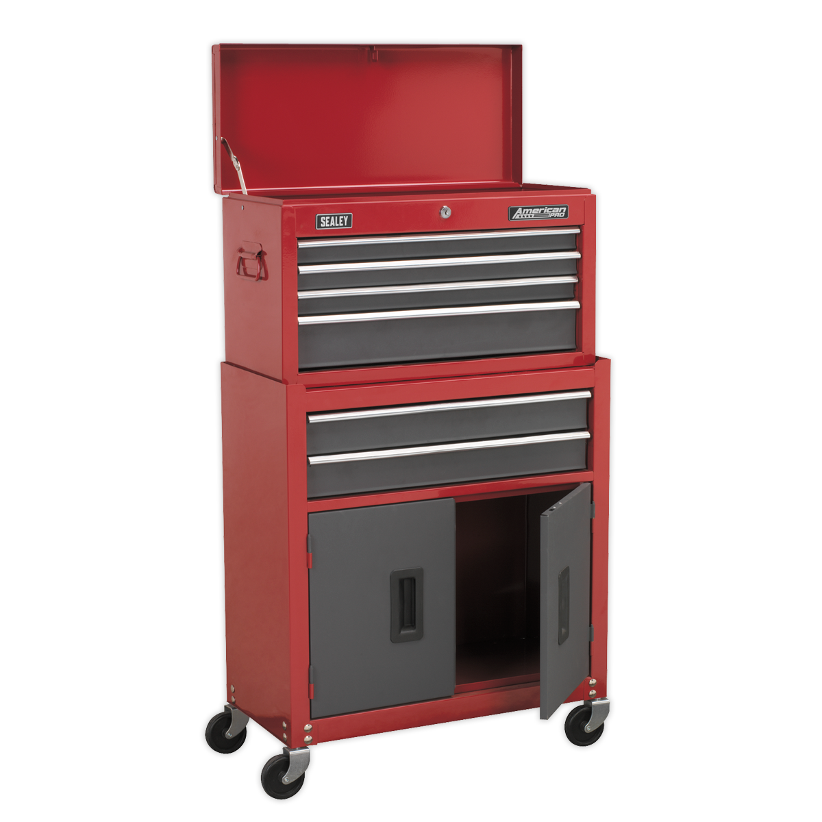 Topchest & Rollcab Combination 6 Drawer with Ball-Bearing Slides- Red