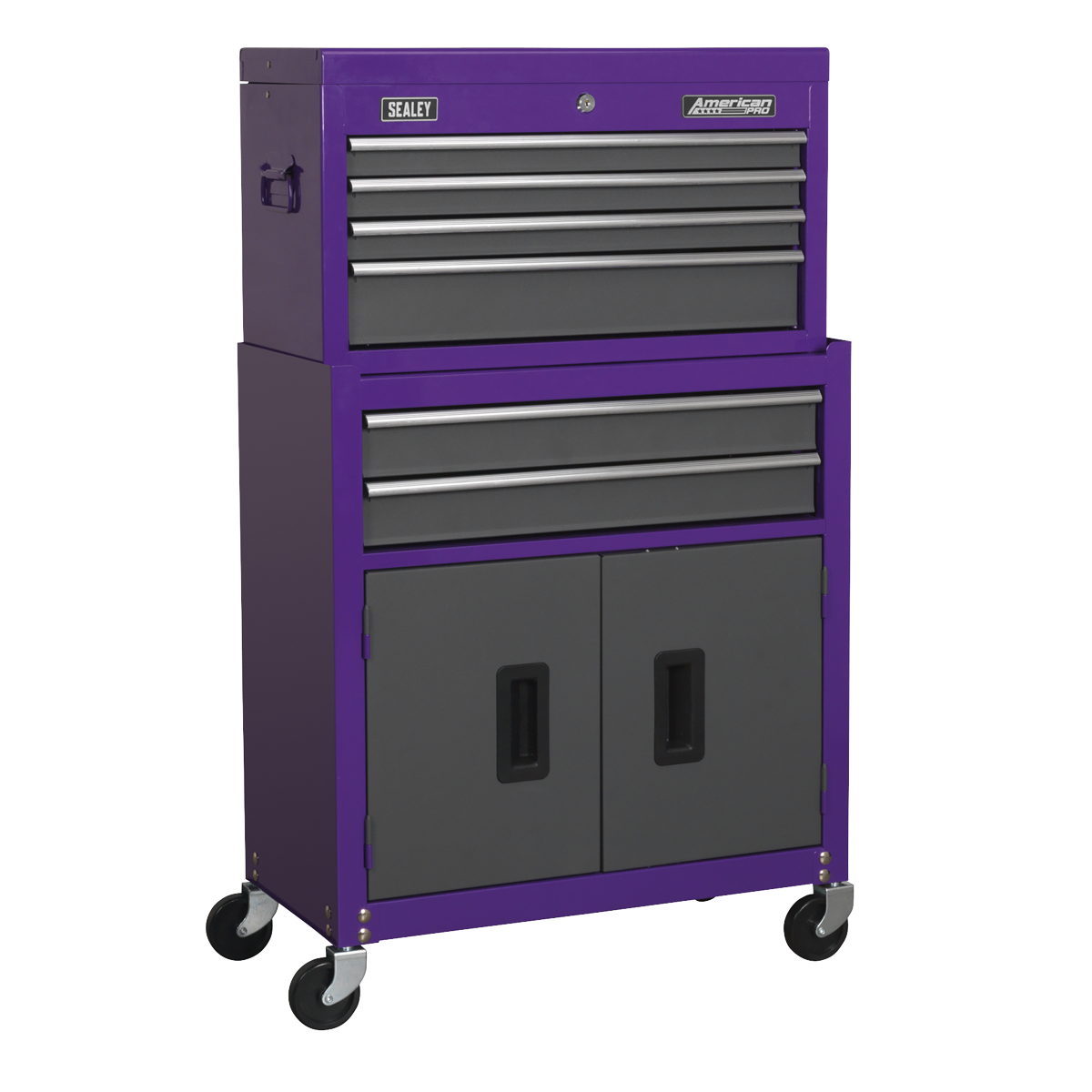 Topchest & Rollcab Combination 6 Drawer with Ball-Bearing Slides - Purple/Grey