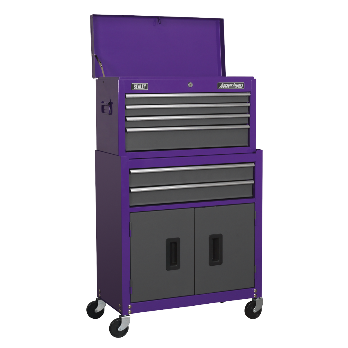 Topchest & Rollcab Combination 6 Drawer with Ball-Bearing Slides - Purple/Grey