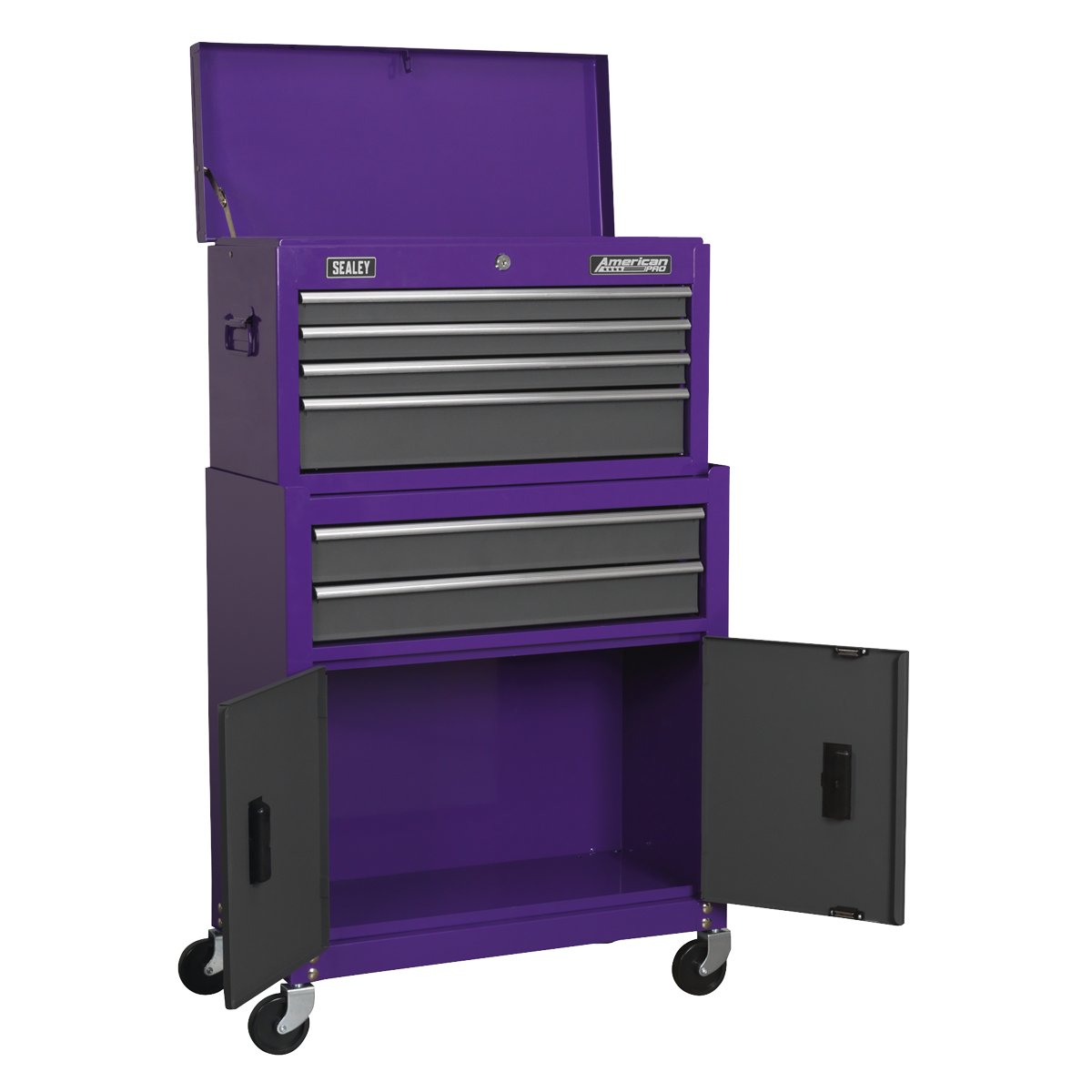 Topchest & Rollcab Combination 6 Drawer with Ball-Bearing Slides - Purple/Grey