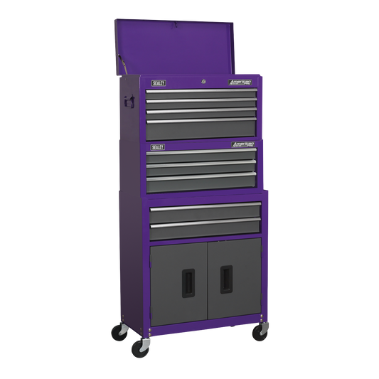 Topchest, Mid-Box & Rollcab 9 Drawer Stack - Purple