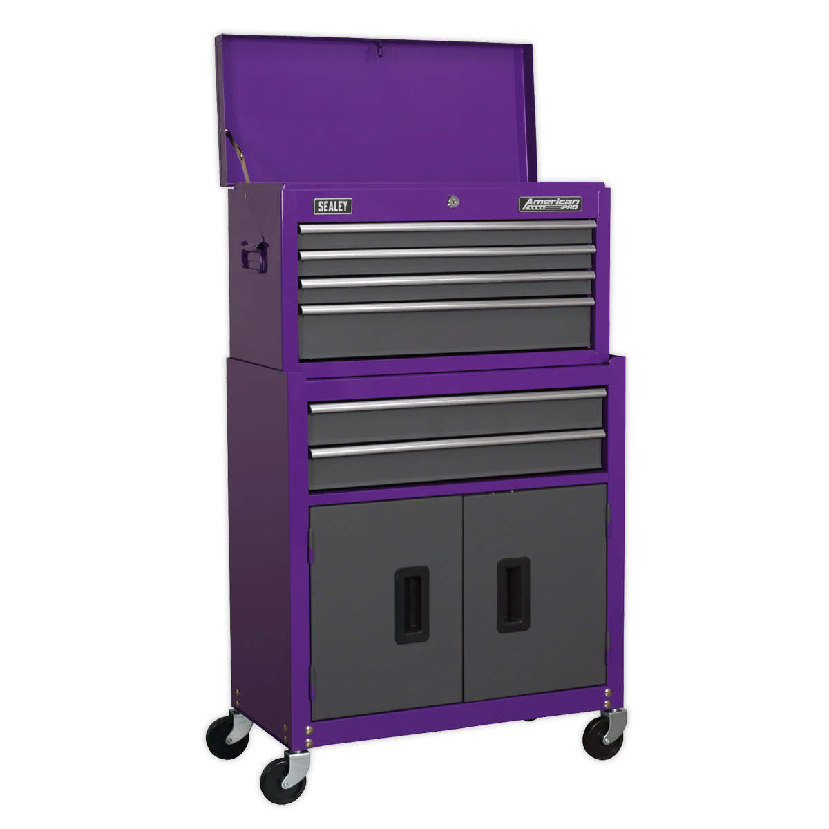 Topchest & Rollcab Combination 6 Drawer with Ball-Bearing Slides - Purple/Grey & 170pc Tool Kit