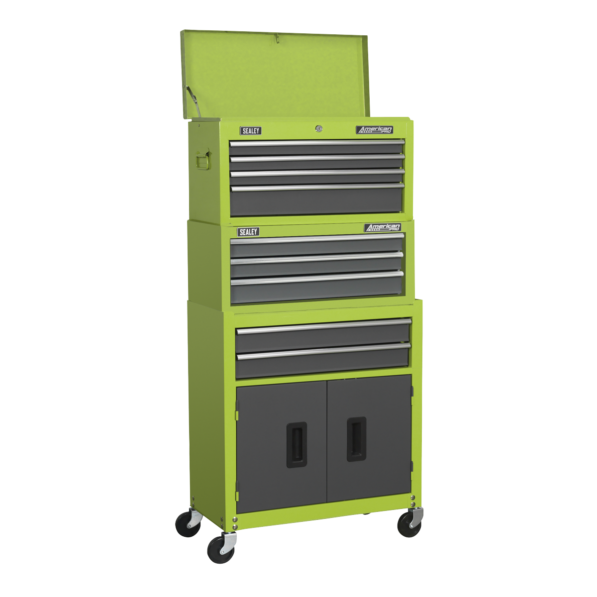 Topchest, Mid-Box & Rollcab 9 Drawer Stack - Hi-Vis Green