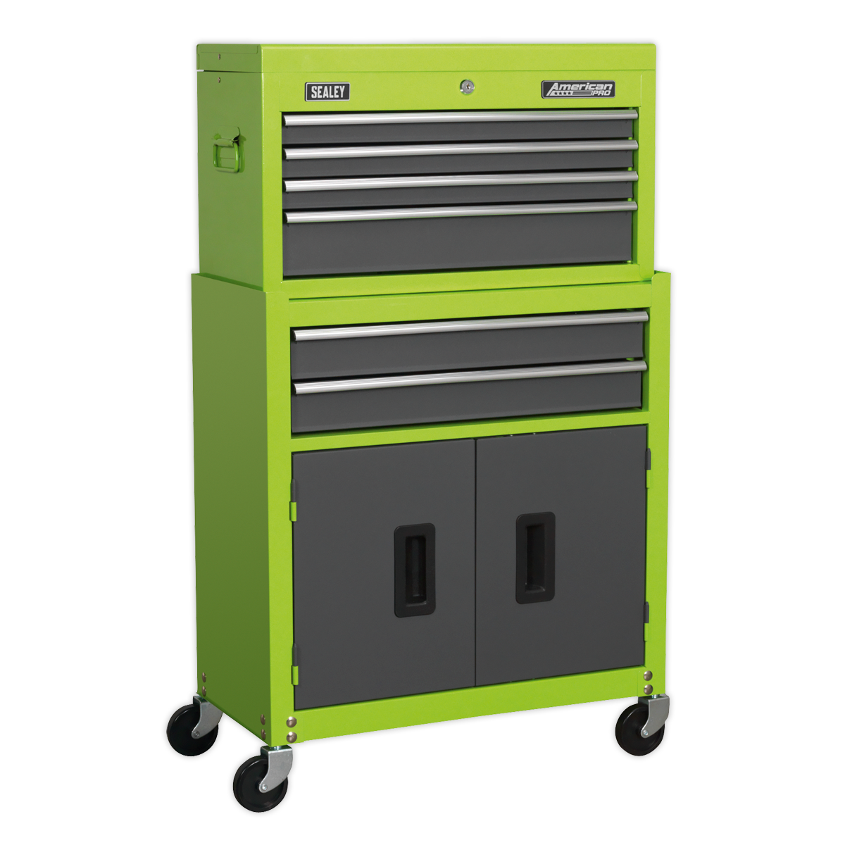 Topchest & Rollcab Combination 6 Drawer with Ball-Bearing Slides - Hi-Vis Green/Grey