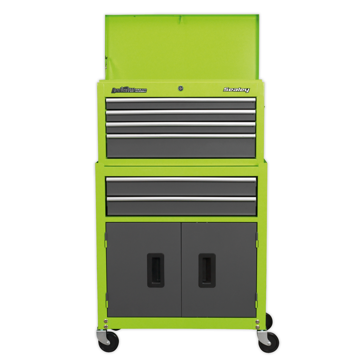 Topchest & Rollcab Combination 6 Drawer with Ball-Bearing Slides - Hi-Vis Green/Grey