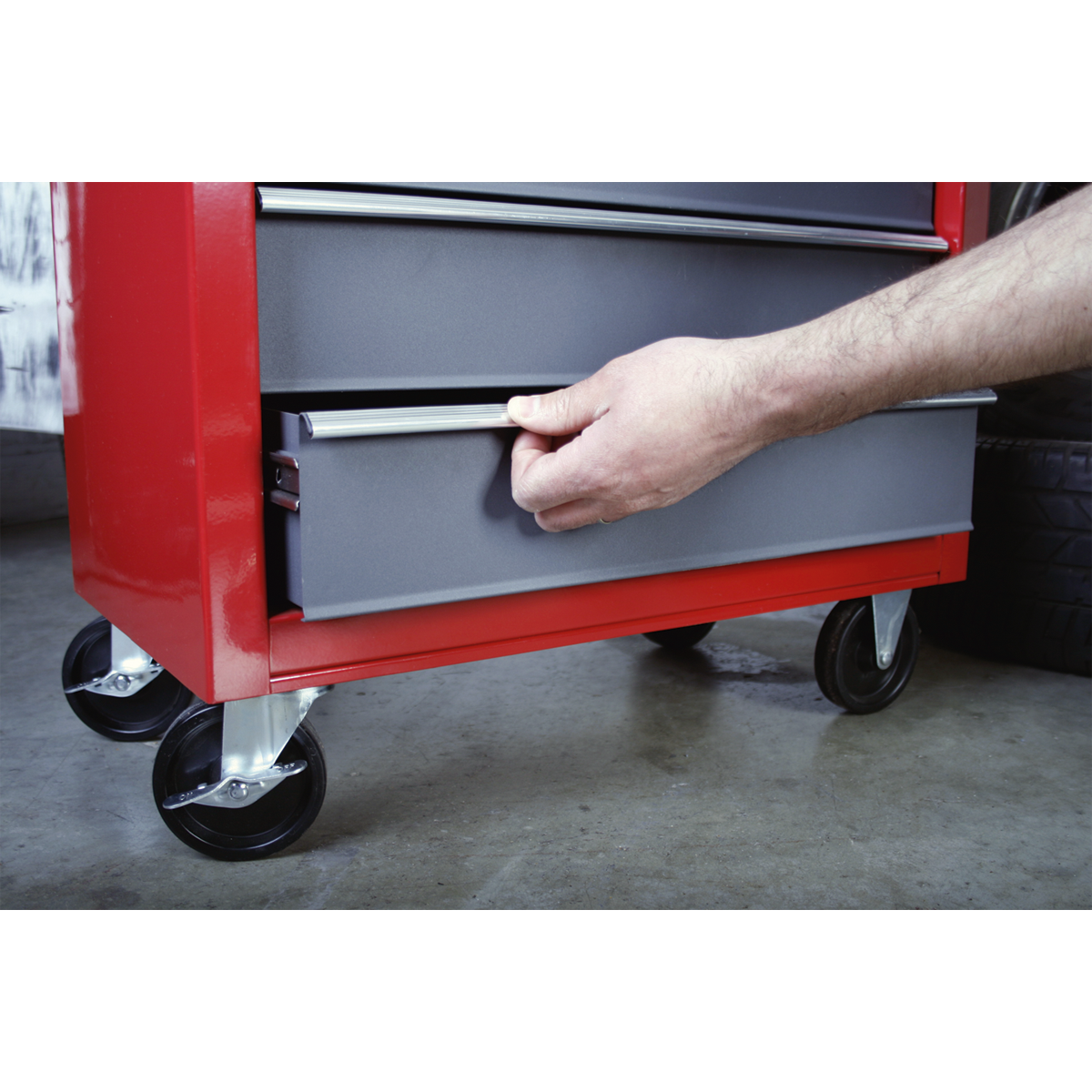 Rollcab 5 Drawer with Ball-Bearing Slides - Red/Grey