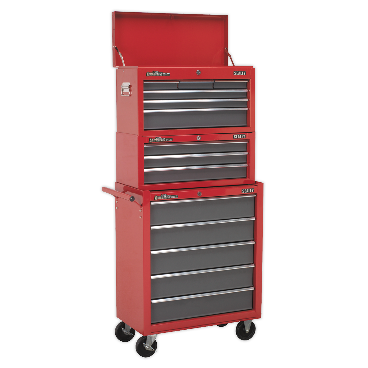 Rollcab 5 Drawer with Ball-Bearing Slides - Red/Grey