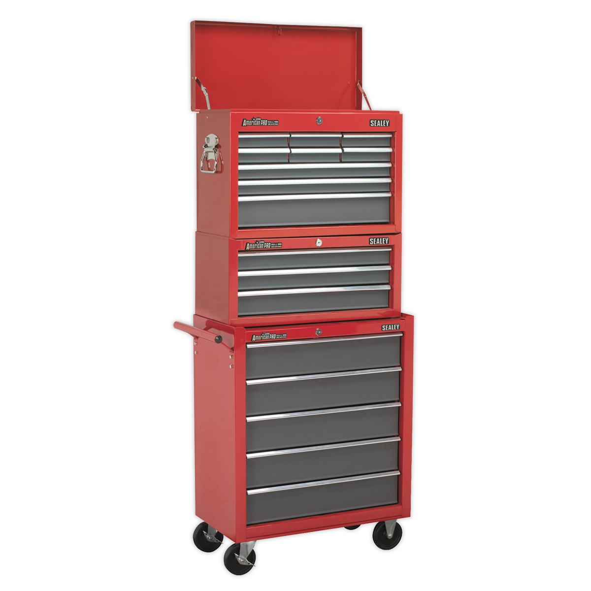 Rollcab 5 Drawer with Ball-Bearing Slides - Red/Grey