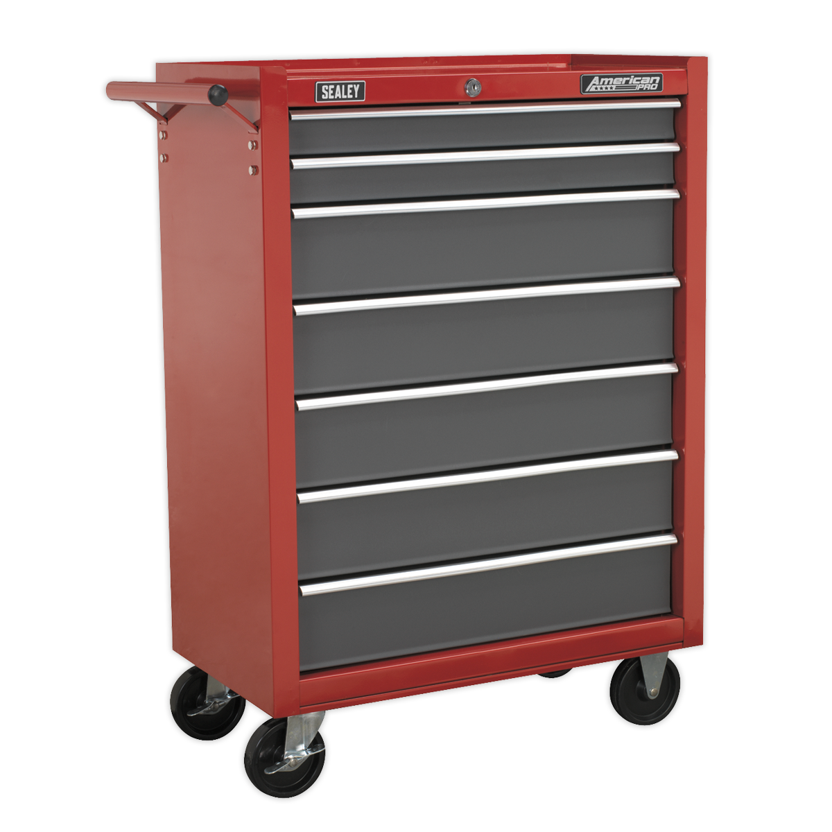 Rollcab 7 Drawer with Ball-Bearing Slides - Red/Grey