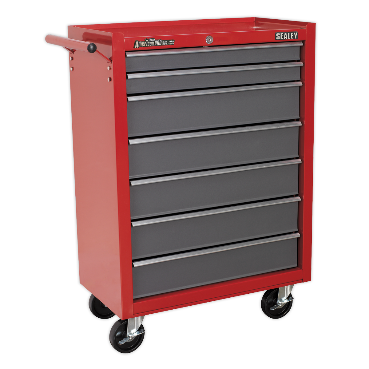 Rollcab 7 Drawer with Ball-Bearing Slides - Red/Grey