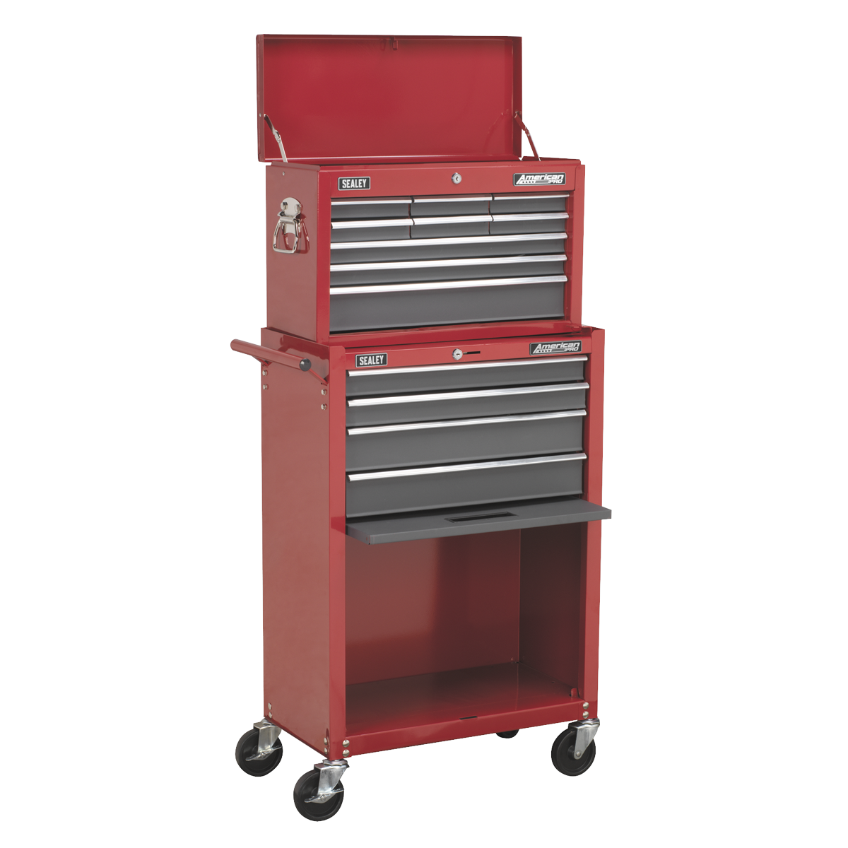 Topchest & Rollcab Combination 13 Drawer with Ball-Bearing Slides - Red/Grey