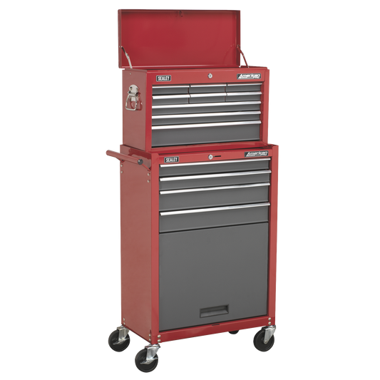 Topchest & Rollcab Combination 13 Drawer with Ball-Bearing Slides - Red/Grey