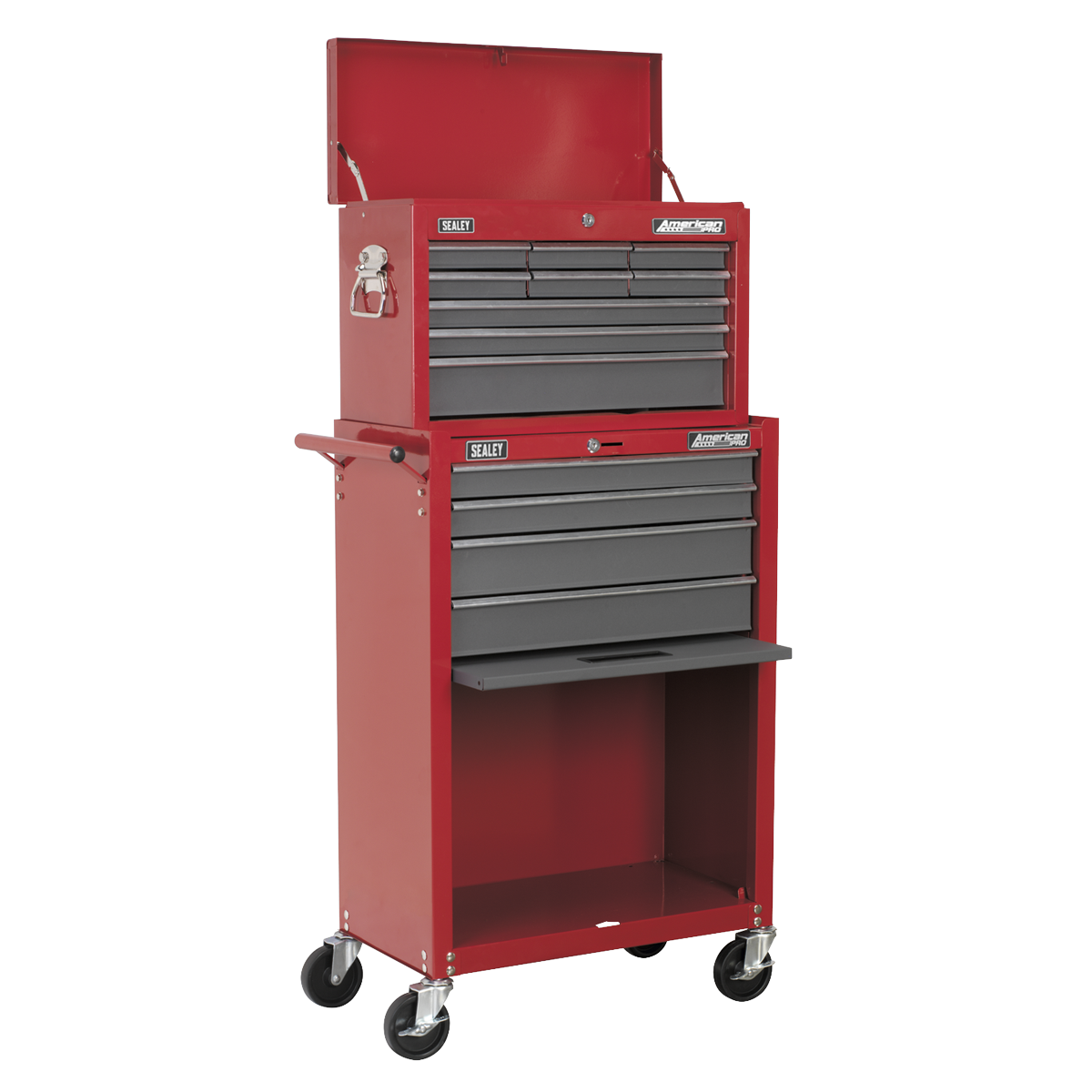 Topchest & Rollcab Combination 13 Drawer with Ball-Bearing Slides - Red/Grey