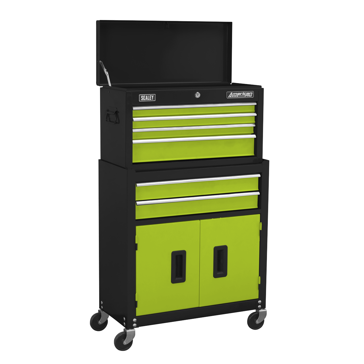 Topchest & Rollcab Combination 6 Drawer with Ball-Bearing Slides - Hi-Vis Green