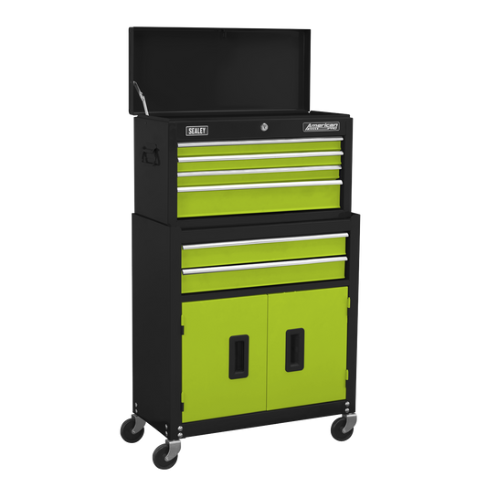 Topchest & Rollcab Combination 6 Drawer with Ball-Bearing Slides - Hi-Vis Green