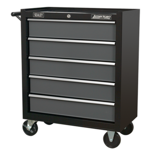 Rollcab 5 Drawer with Ball-Bearing Slides - Black/Grey