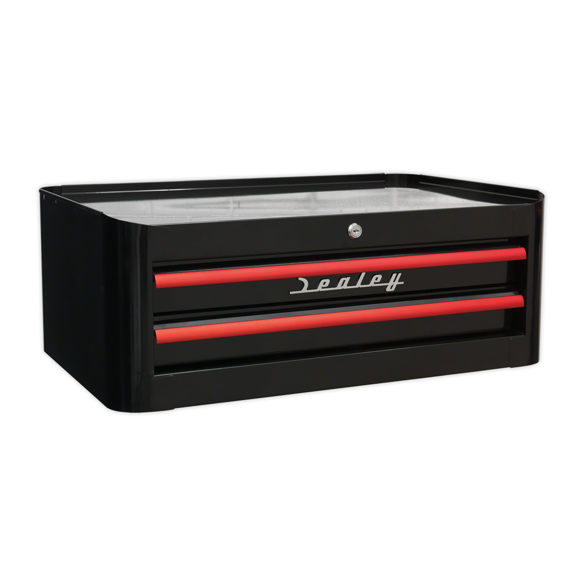 Mid-Box 2 Drawer Retro Style - Black with Red Anodised Drawer Pulls