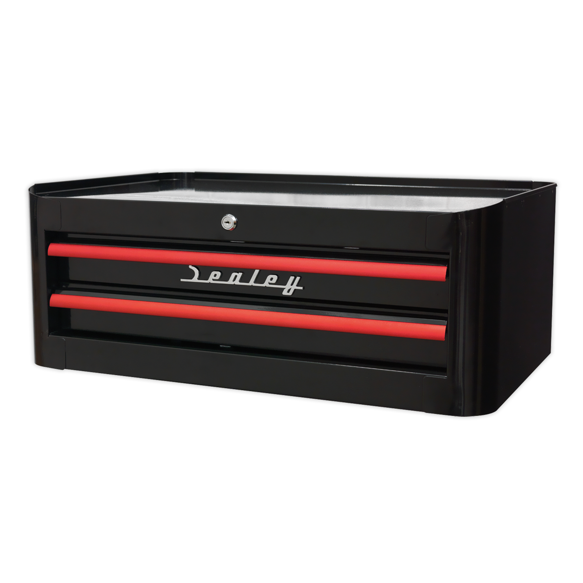 Mid-Box 2 Drawer Retro Style - Black with Red Anodised Drawer Pulls