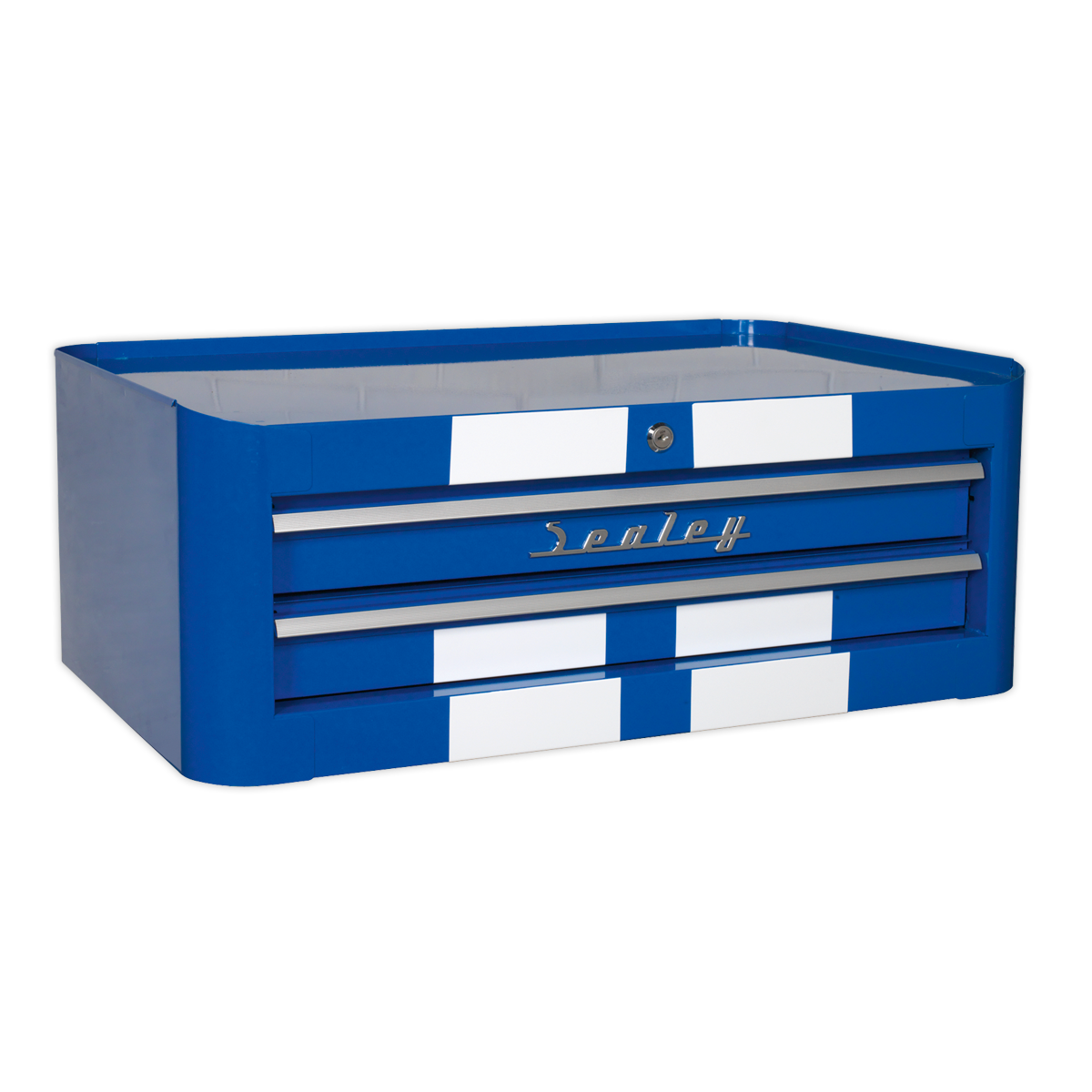 Mid-Box 2 Drawer Retro Style - Blue with White Stripes