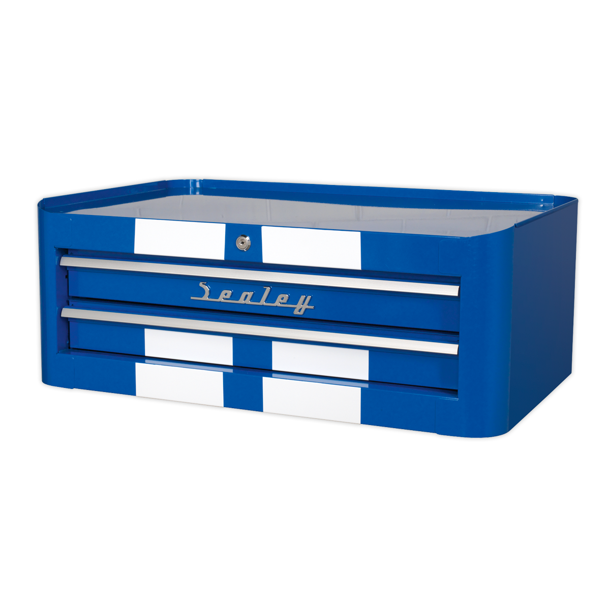 Mid-Box 2 Drawer Retro Style - Blue with White Stripes