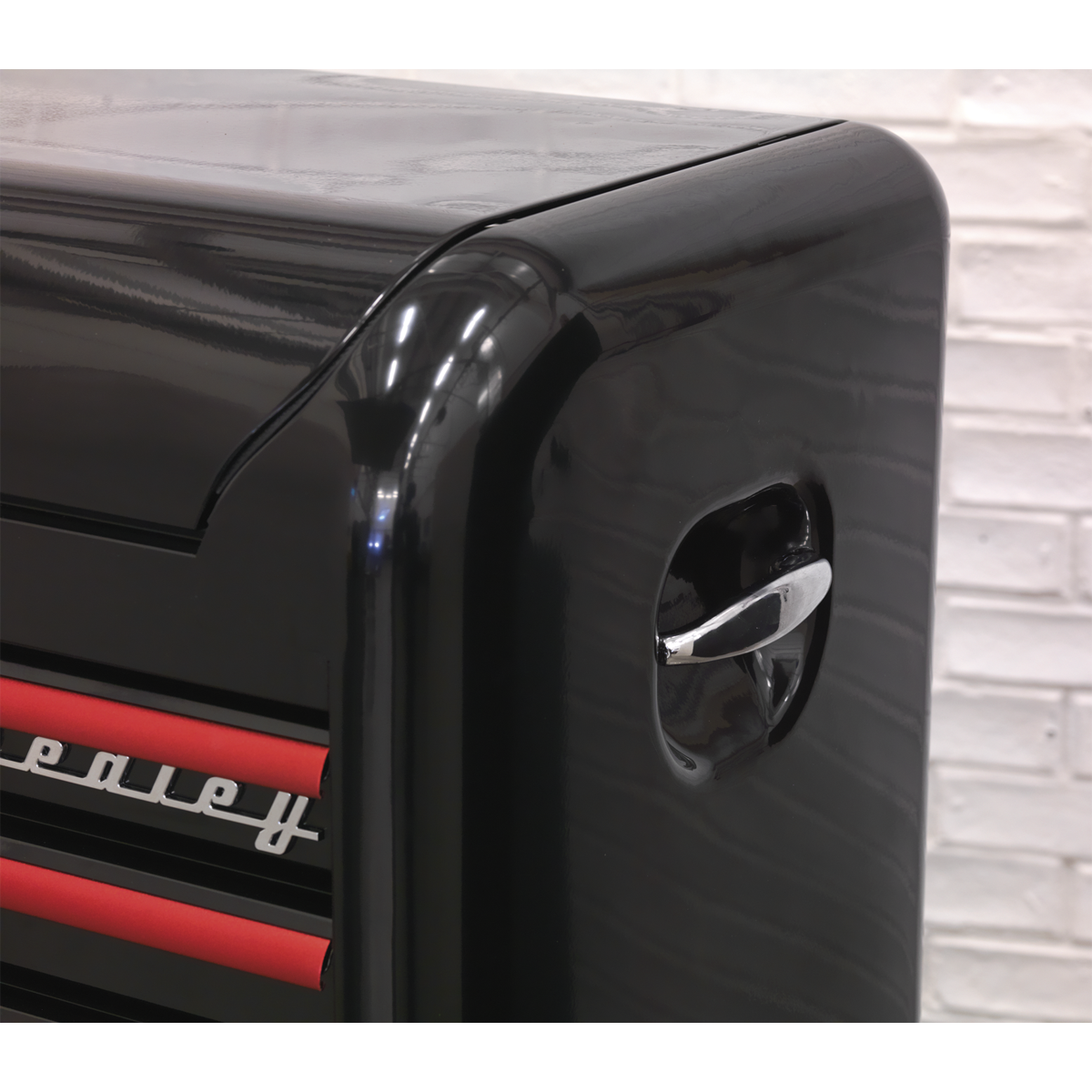 Retro Style Wide Topchest & Rollcab Combination 10 Drawer-Black with Red Anodised Drawer Pull