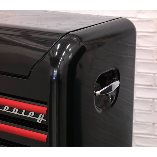 Topchest 4 Drawer Wide Retro Style - Black with Red Anodised Drawer Pulls