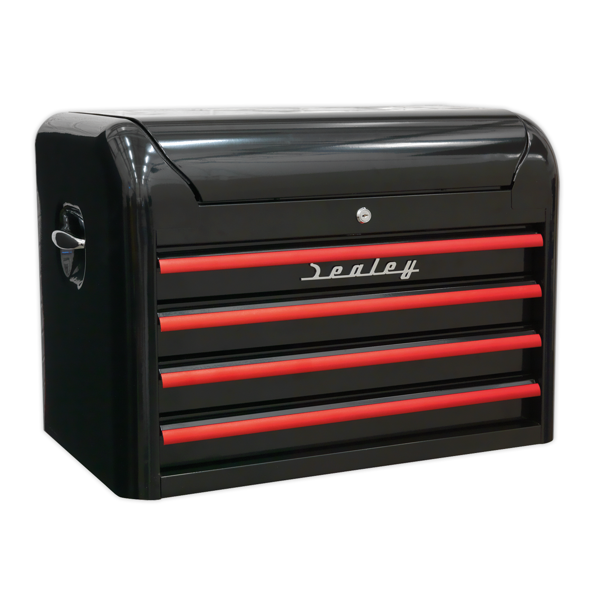 Topchest 4 Drawer Retro Style - Black with Red Anodised Drawer Pulls