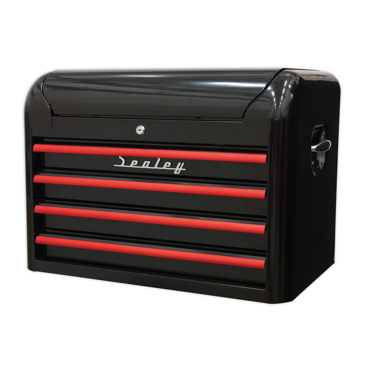 Topchest 4 Drawer Retro Style - Black with Red Anodised Drawer Pulls