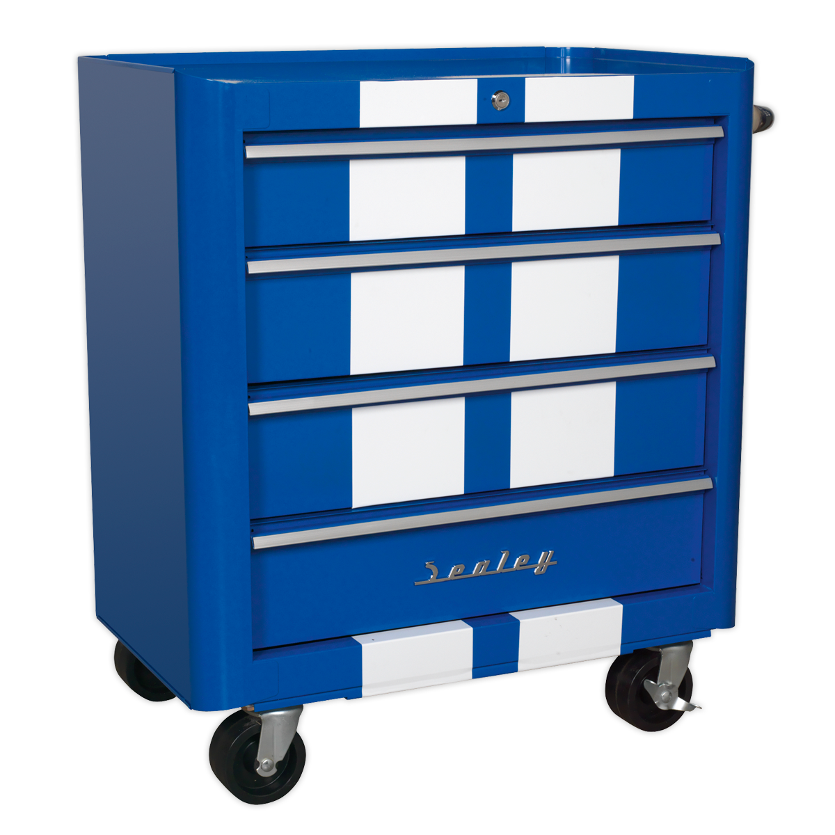 Rollcab 4 Drawer Retro Style - Blue with White Stripes