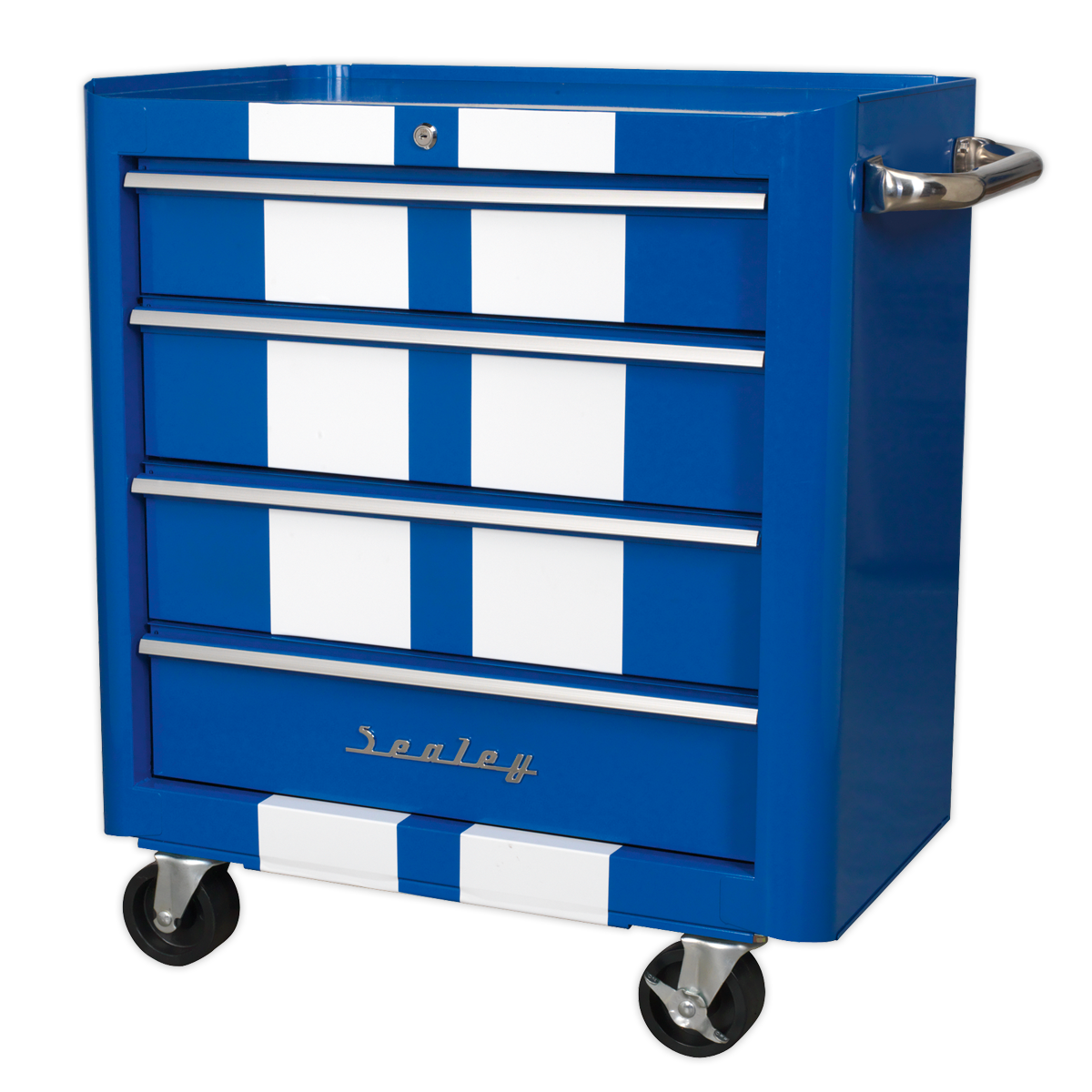 Rollcab 4 Drawer Retro Style - Blue with White Stripes