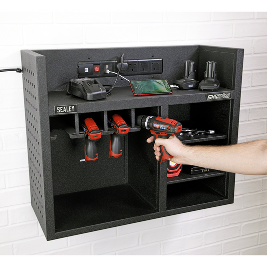 Power Tool Storage Rack with Power Strip