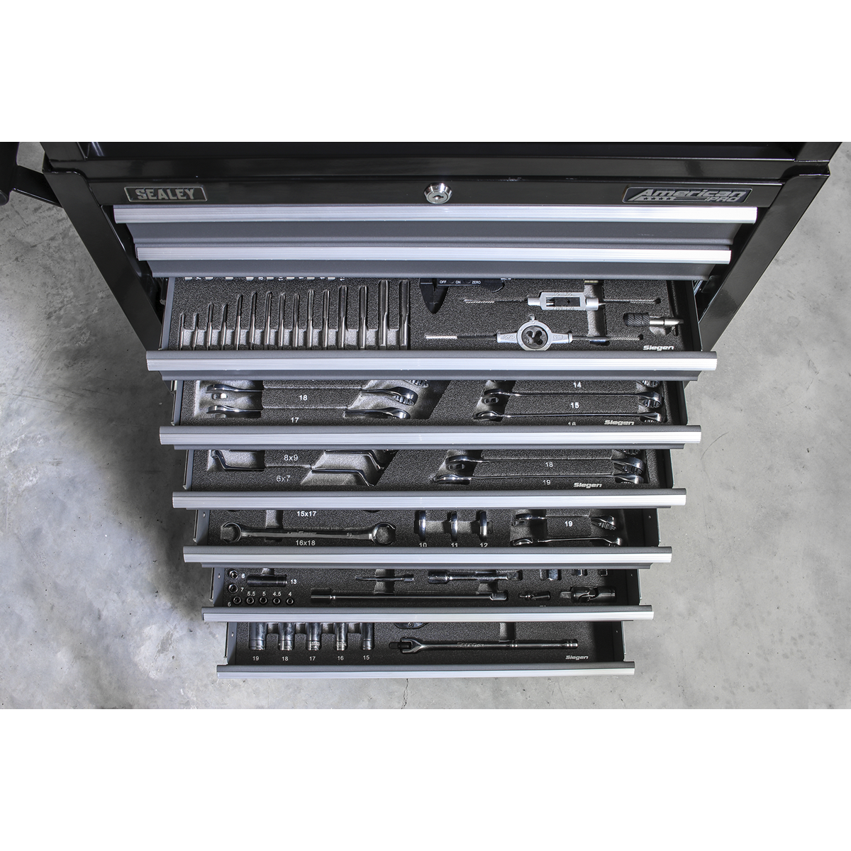 Rollcab 8 Drawer with Ball-Bearing Slides - Black/Grey