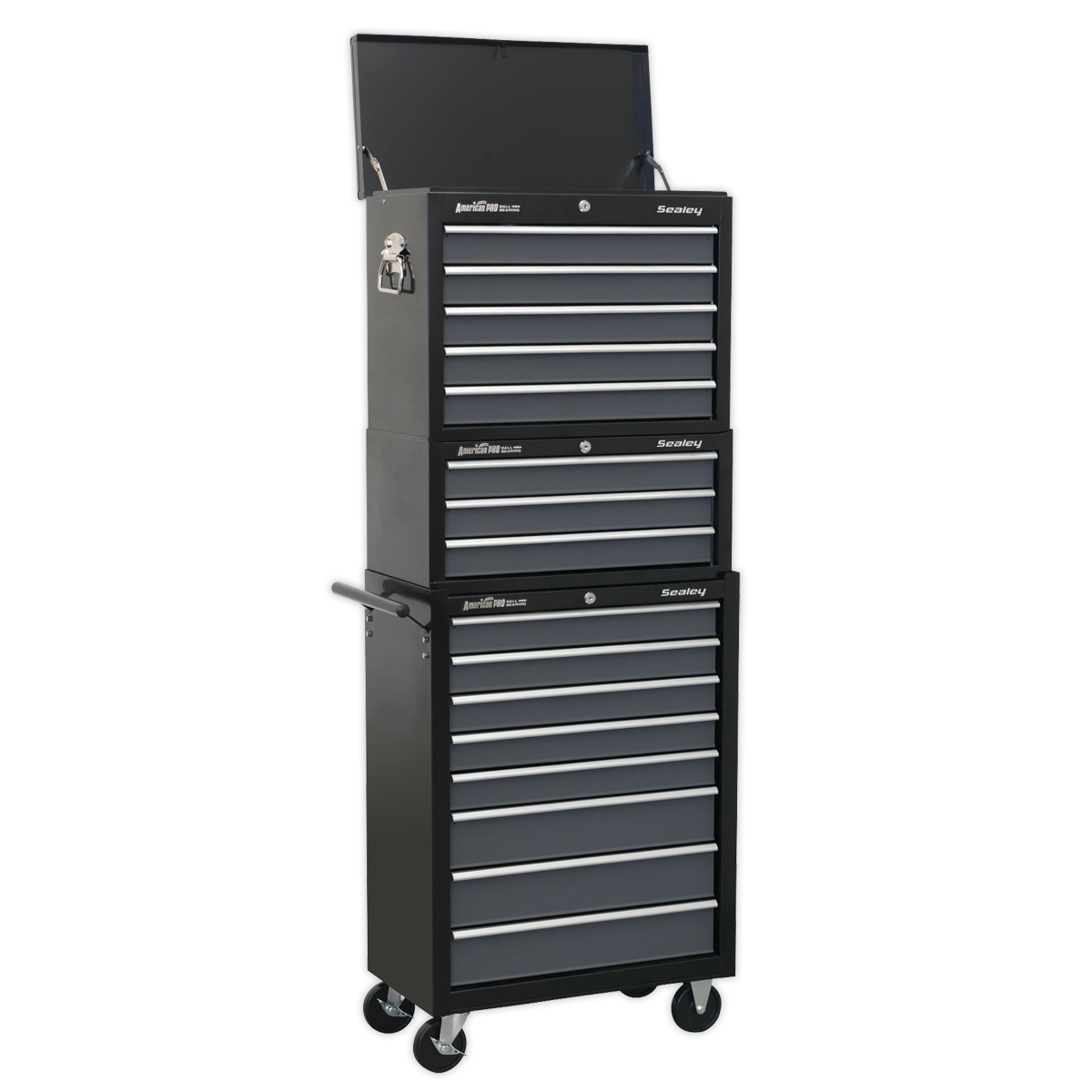 Tool Chest Combination 16 Drawer with Ball-Bearing Slides - Black/Grey