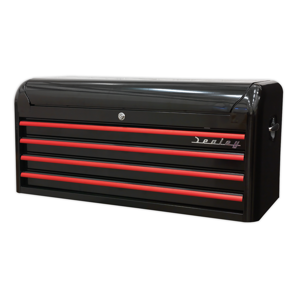 Topchest 4 Drawer Wide Retro Style - Black with Red Anodised Drawer Pulls