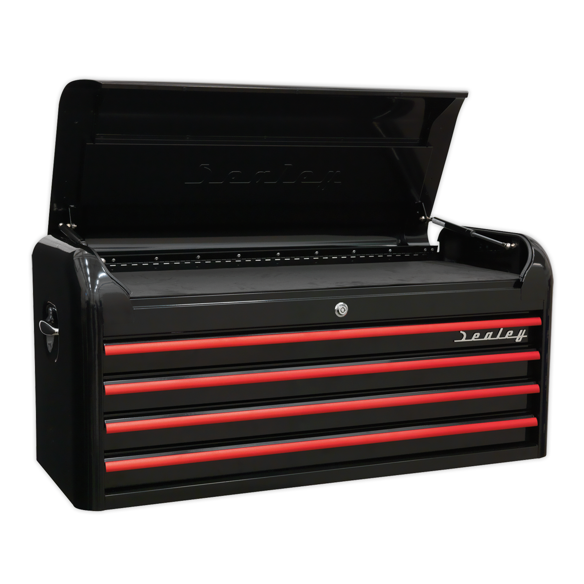 Retro Style Wide Topchest & Rollcab Combination 10 Drawer-Black with Red Anodised Drawer Pull