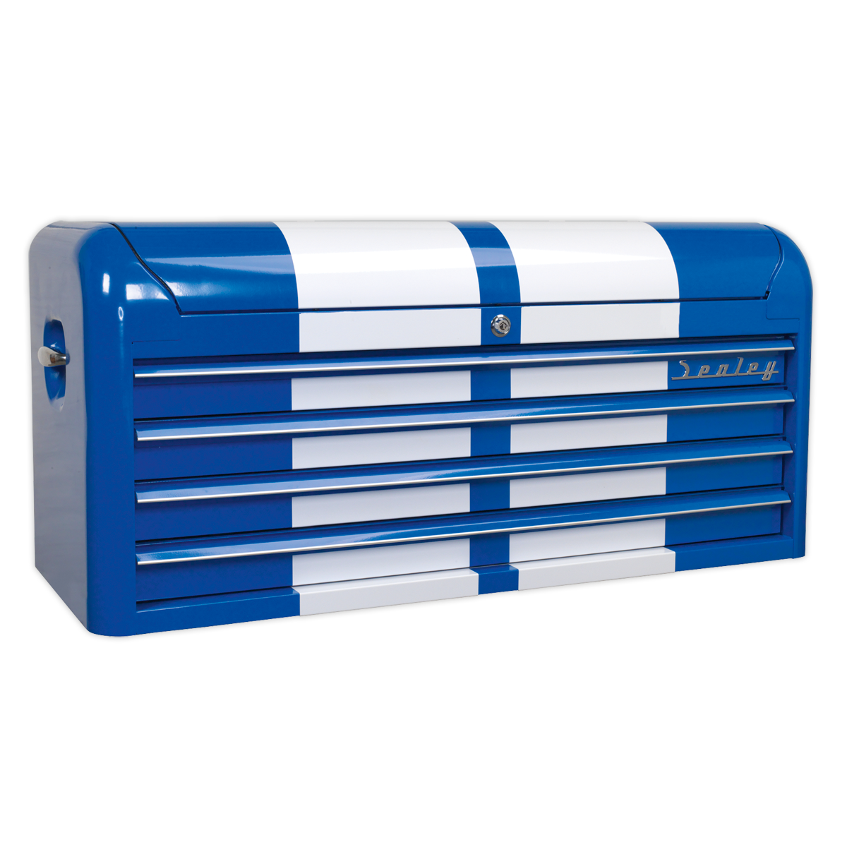 Topchest 4 Drawer Wide Retro Style - Blue with White Stripes