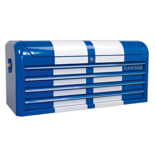 Topchest 4 Drawer Wide Retro Style - Blue with White Stripes