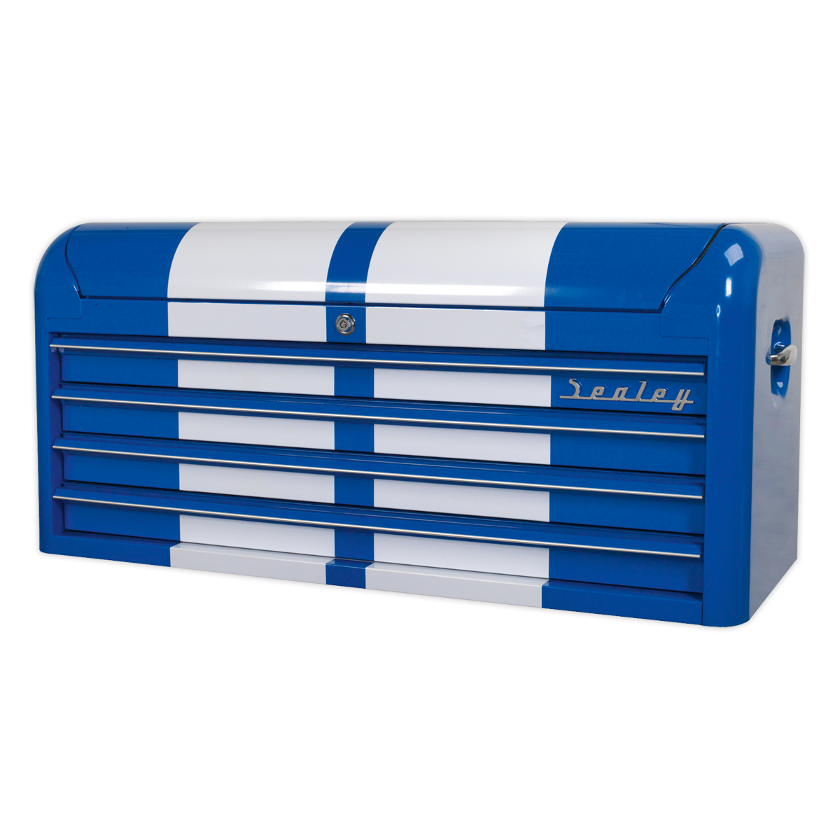 Topchest 4 Drawer Wide Retro Style - Blue with White Stripes