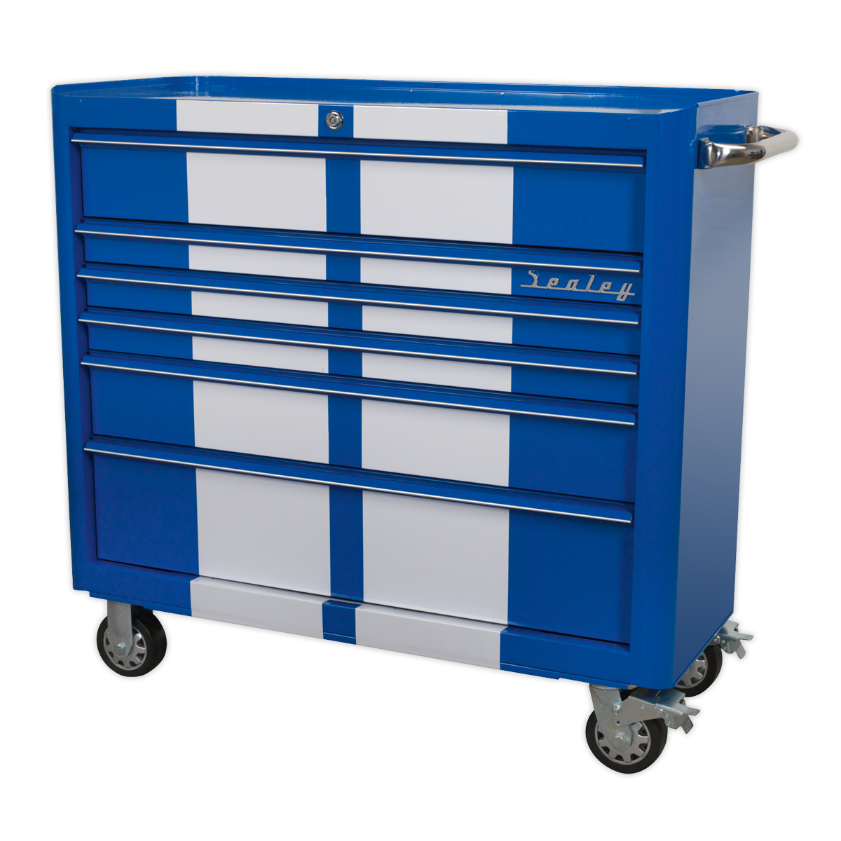 Rollcab 6 Drawer Wide Retro Style - Blue with White Stripes