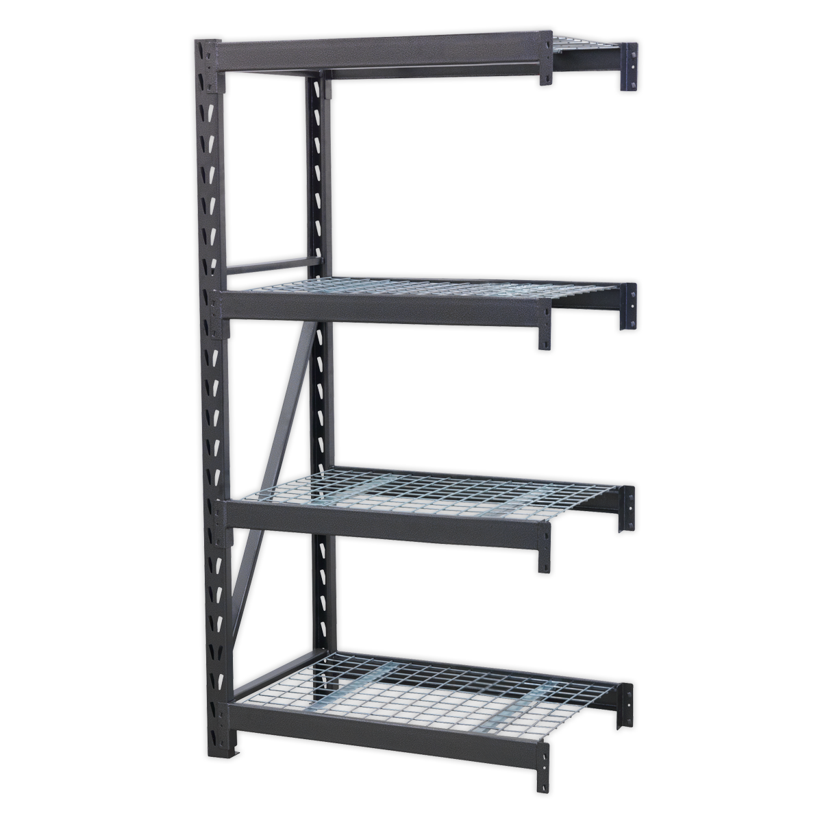 Heavy-Duty Racking Extension Pack with 4 Mesh Shelves 640kg Capacity Per Level