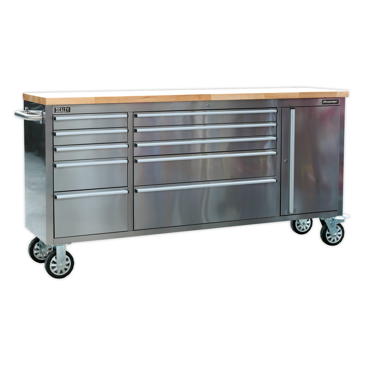 Mobile Stainless Steel Tool Cabinet 10 Drawer & Cupboard