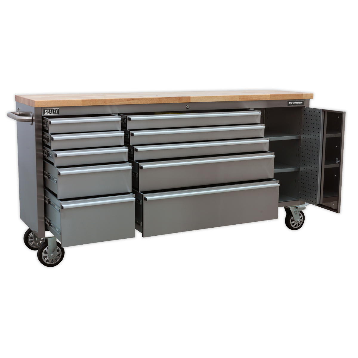 Mobile Stainless Steel Tool Cabinet 10 Drawer & Cupboard