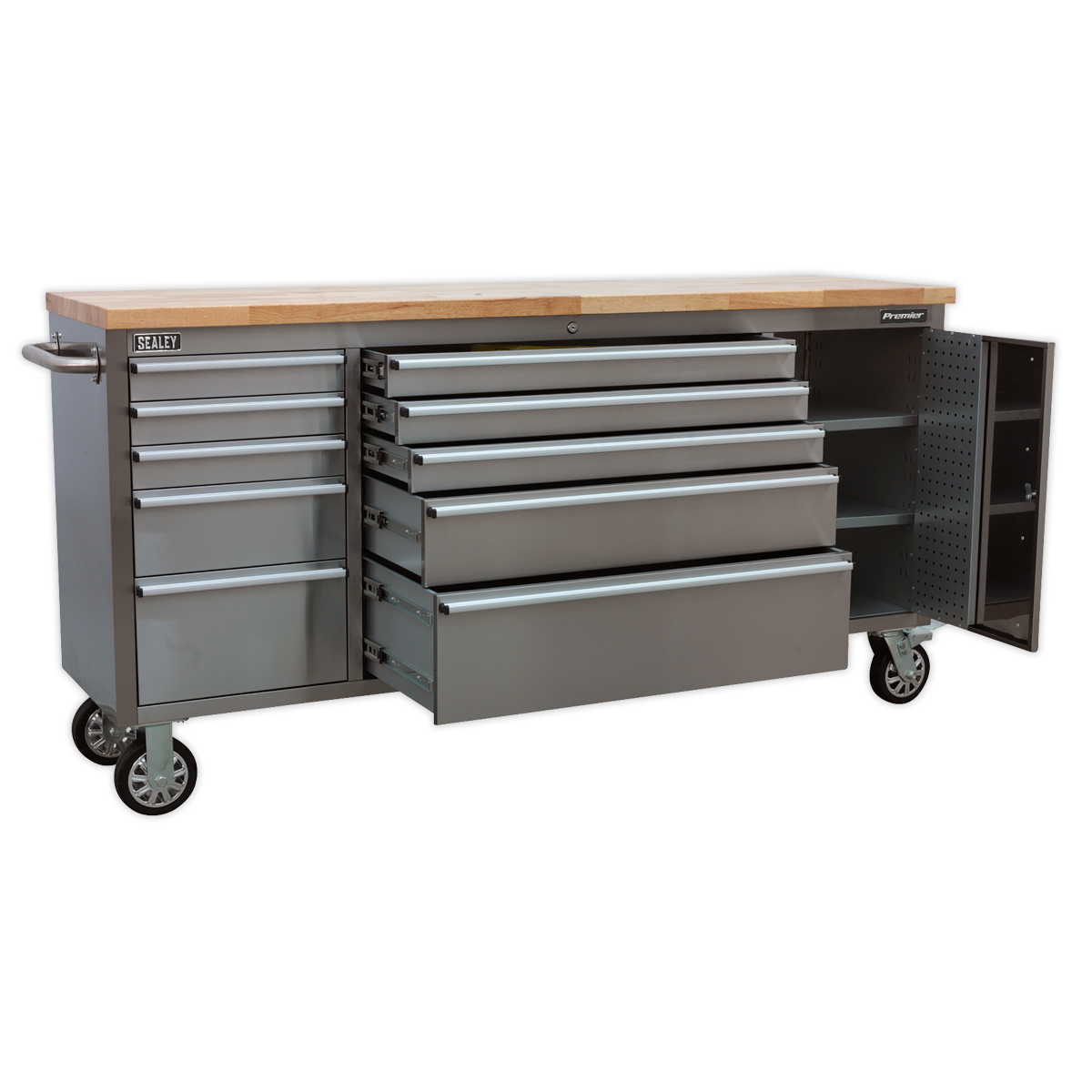 Mobile Stainless Steel Tool Cabinet 10 Drawer & Cupboard