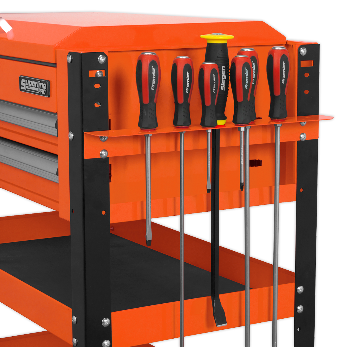 Heavy-Duty Mobile Tool & Parts Trolley 2 Drawers & Lockable Top - Orange