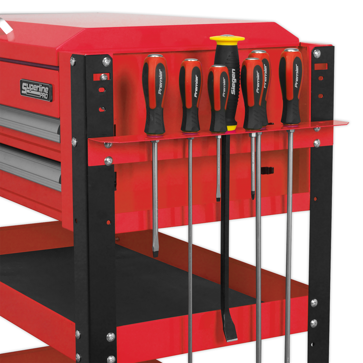 Heavy-Duty Mobile Tool & Parts Trolley 2 Drawers & Lockable Top - Red