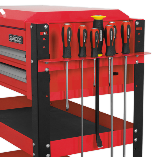 Heavy-Duty Mobile Tool & Parts Trolley 2 Drawers & Lockable Top - Red