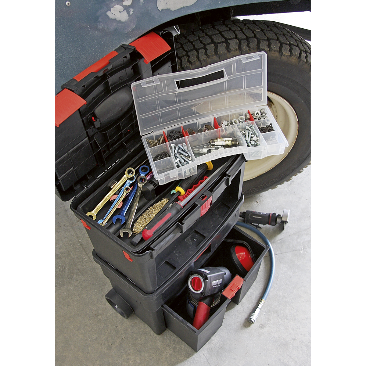 Mobile Toolbox with Tote Tray & Removable Assortment Box